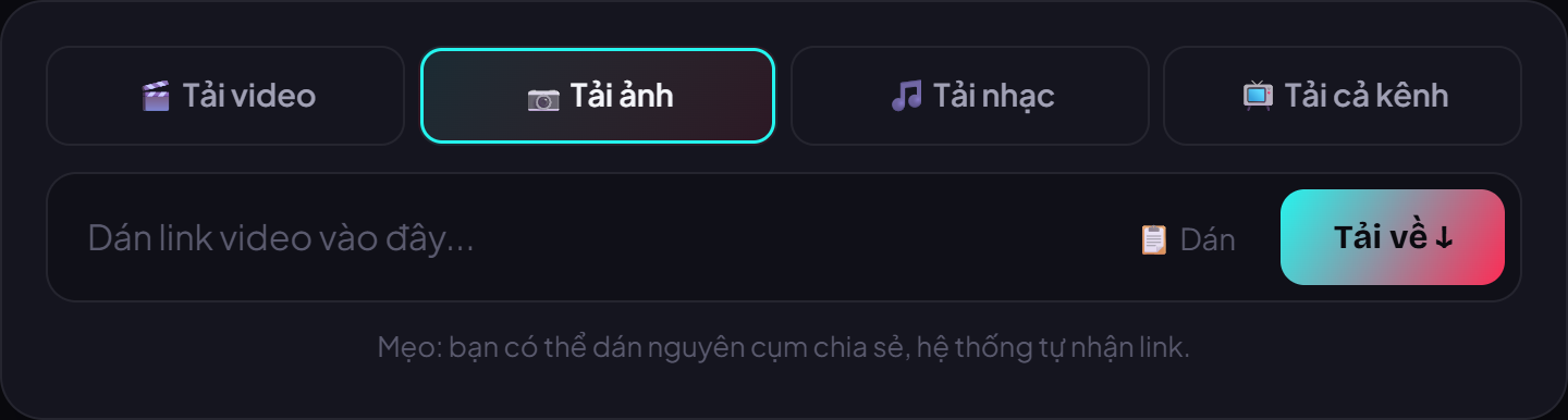Dán link bài đăng ảnh TikTok, bấm Tải về rồi lưu cả bộ ảnh gốc.
