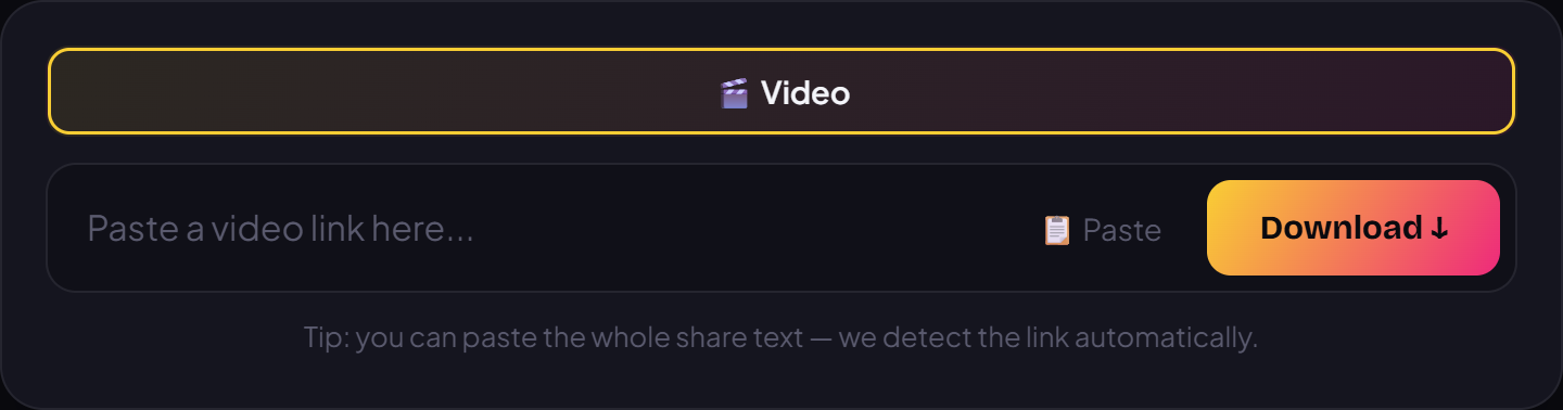 Paste the link on VidBake and press Download — no login needed.