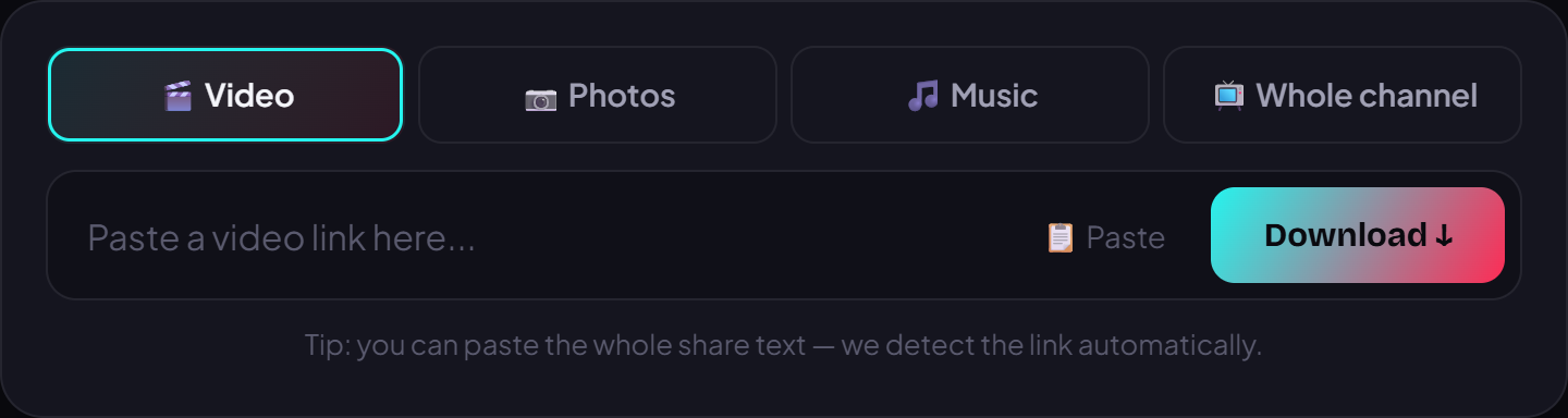 Paste the link on VidBake and press Download — no login needed.
